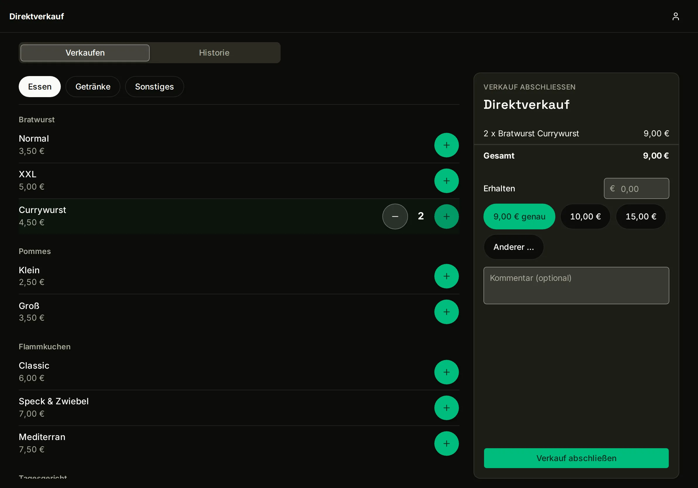 jotti-Direktverkauf am Tablet im Split-Screen: links die Produktliste mit Mengen-Steppern, rechts die Belegvorschau mit Kassieren-Leiste.